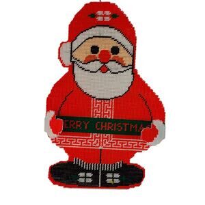 Vintage Santa stitched on plastic canvas 13 x 21.5